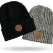 Load image into Gallery viewer, Grey and black Odyssey Activewear "Pilos" ribbed beanies with PU leather patch