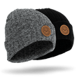 Load image into Gallery viewer, Grey and black Odyssey Activewear "Pilos" ribbed beanies with PU leather patch
