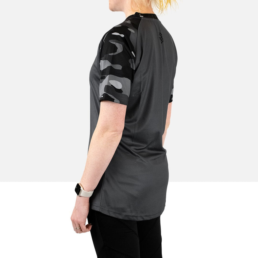 Women’s Dark Camo Short Sleeve Technical T-Shirt (Sleeves Only Design)