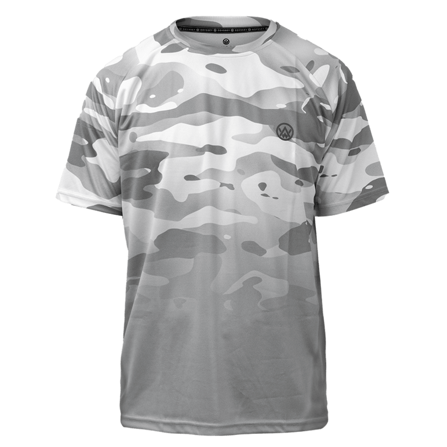 Odyssey Activewear Arctic Camo T-shirt with a grey and white camouflage colour scheme