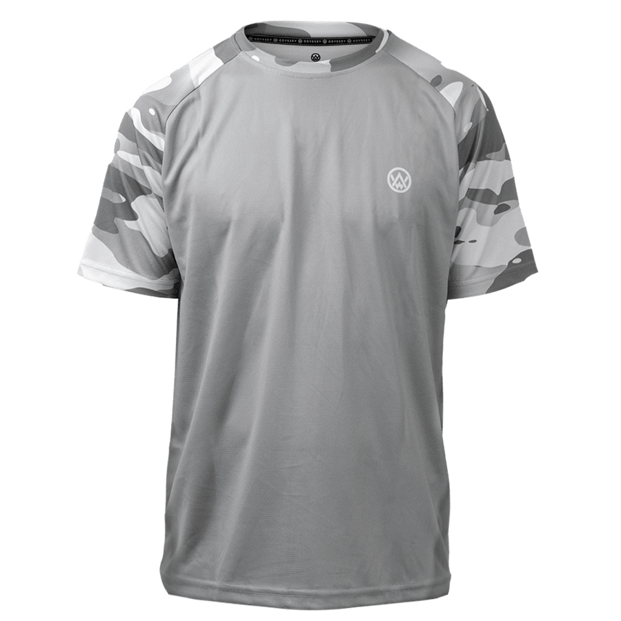 Odyssey Activewear Arctic Camo T-shirt with a grey and white camouflage colour scheme