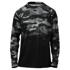 Odyssey Activewear Dark Camo jersey with a black and grey camouflage colour scheme