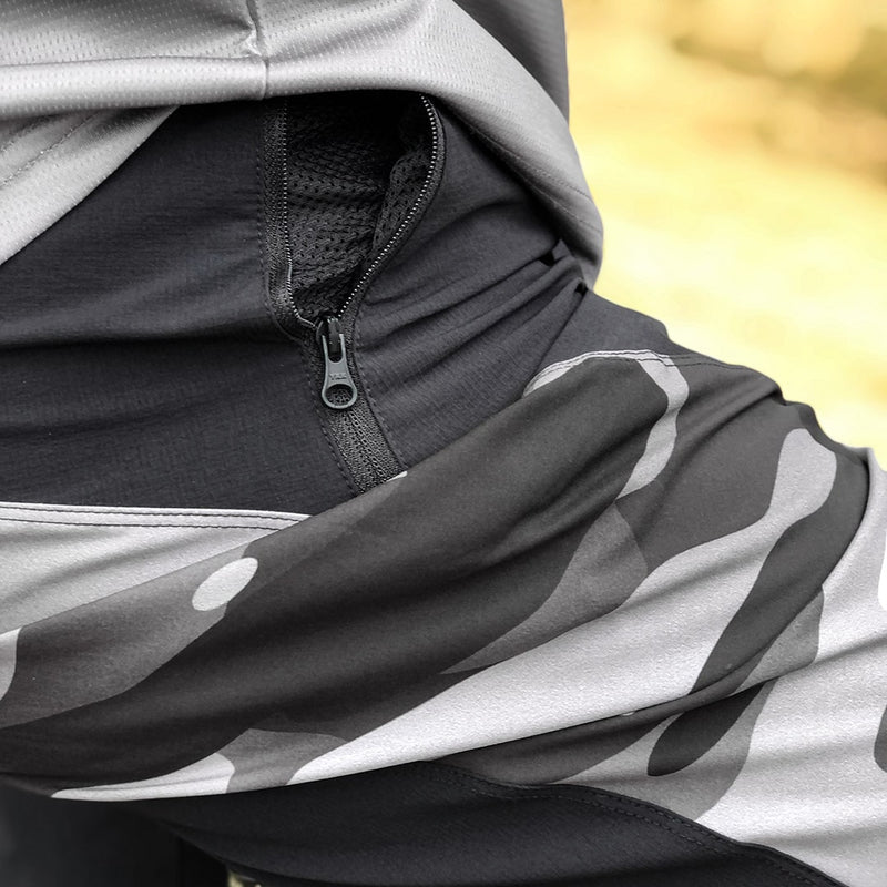 Detail shot of the Odyssey Activewear Camo Shield Shorts pocket with YKK Zipper