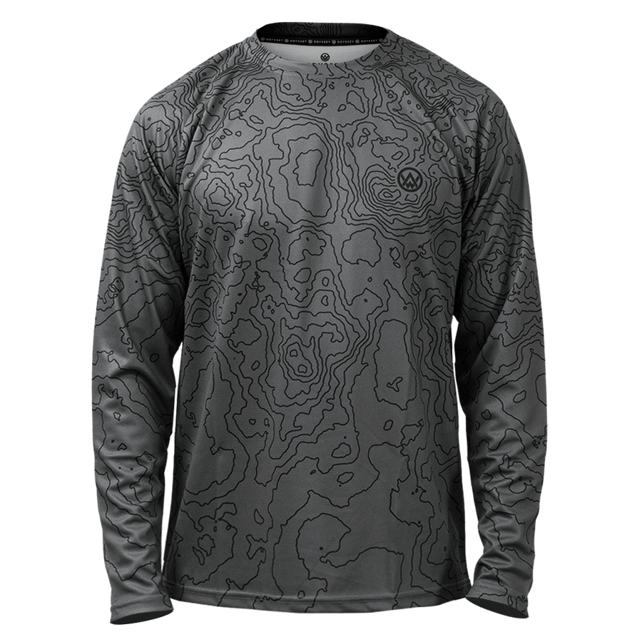 Odyssey Activewear Contour Slate jersey with a grey contour map pattern