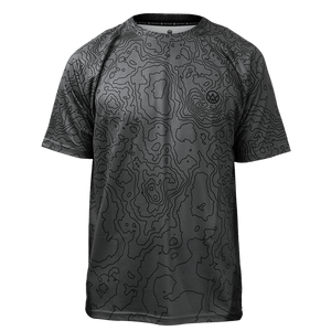 Odyssey Activewear Contour Slate T-shirt with a grey contour map pattern