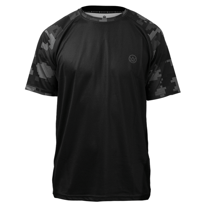 Odyssey Activewear Stealth Digital Camo T-Shirt with a black and grey pixel colour scheme
