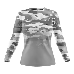 Odyssey Activewear Arctic Camo women’s jersey with a grey and white camouflage colour scheme