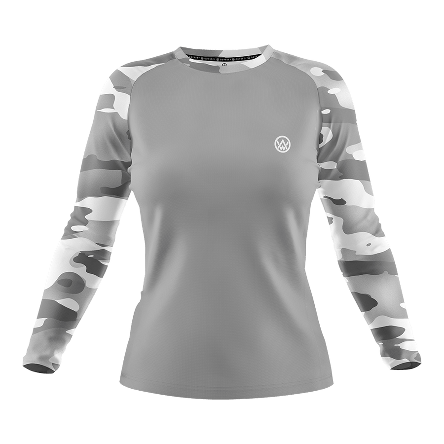 Odyssey Activewear Arctic Camo women’s jersey with a grey and white camouflage colour scheme