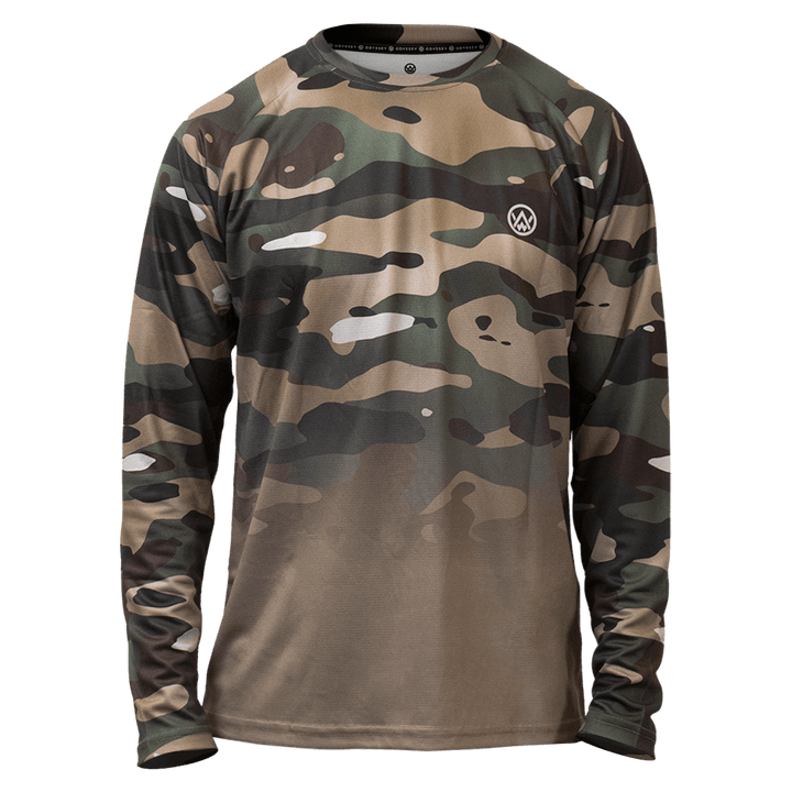 Odyssey Activewear Woodland Camo jersey with a green and brown camouflage colour scheme