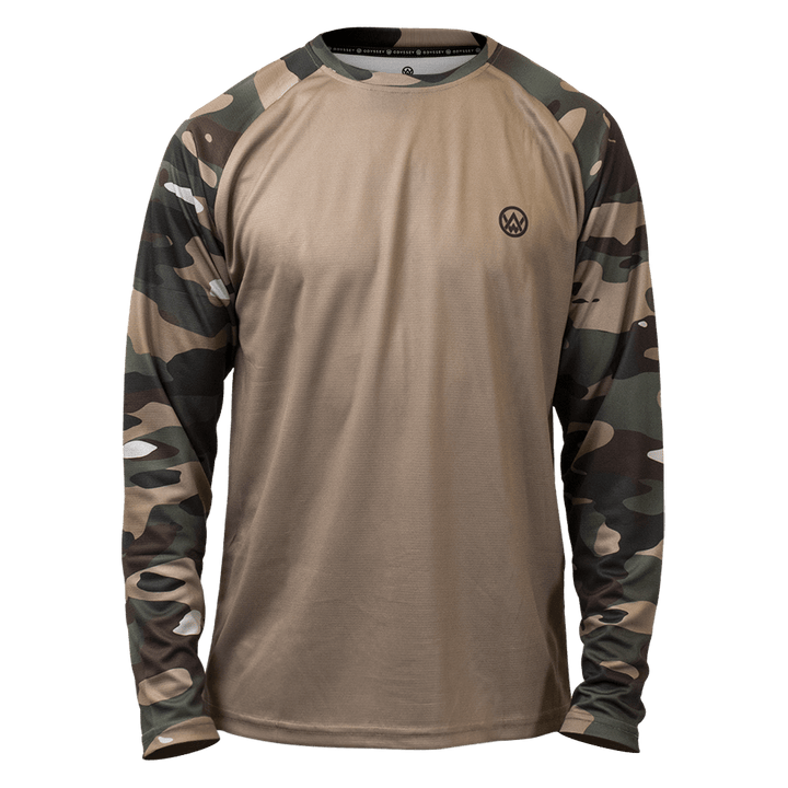 Odyssey Activewear Woodland Camo jersey with a green and brown camouflage colour scheme