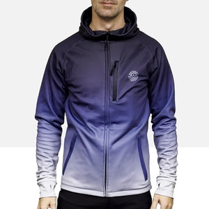 Model shot of the Odyssey Activewear Azure Blue Transition Tech Hoodie