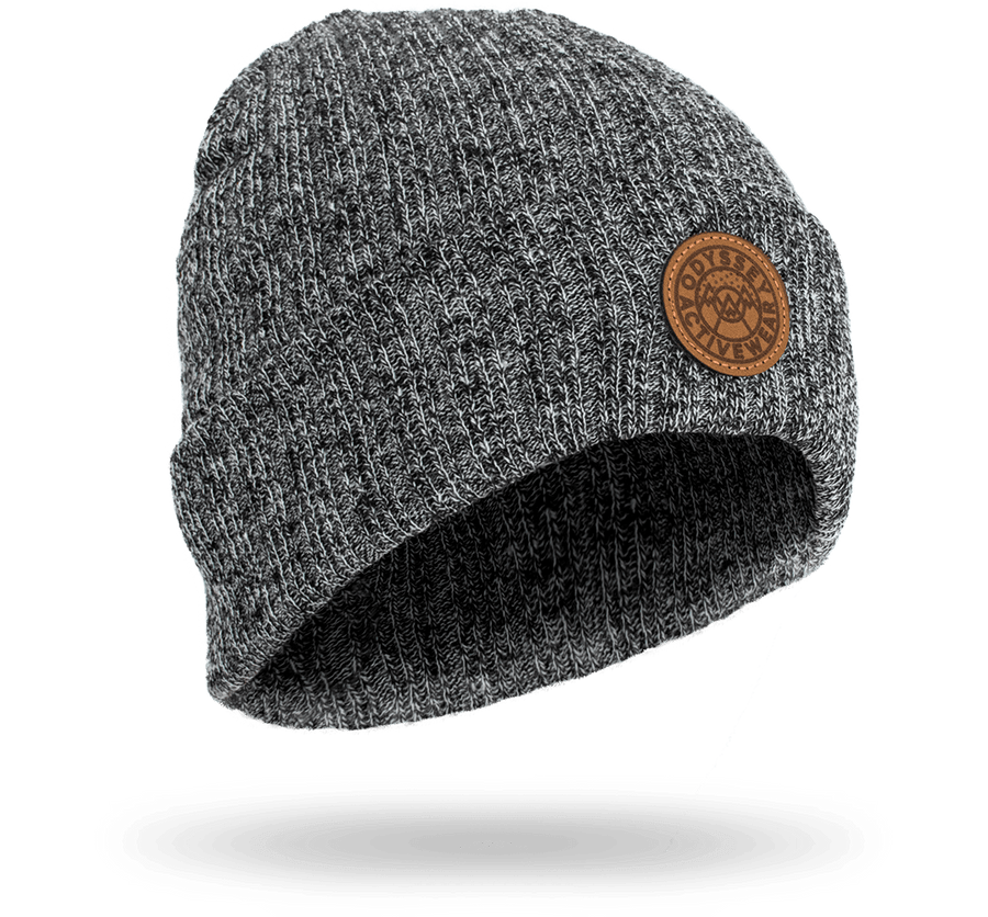 Grey Odyssey Activewear "Pilos" ribbed beanie with PU leather patch
