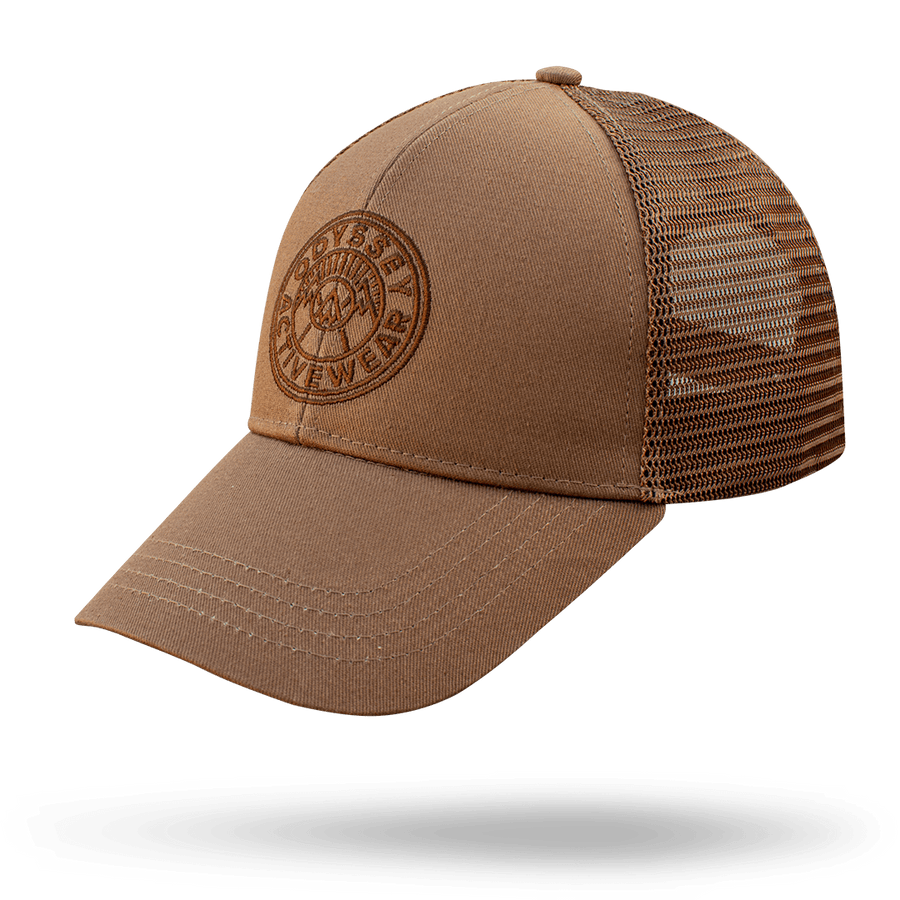 Odyssey Activewear “Origins” Trucker Cap in the Brown colour scheme