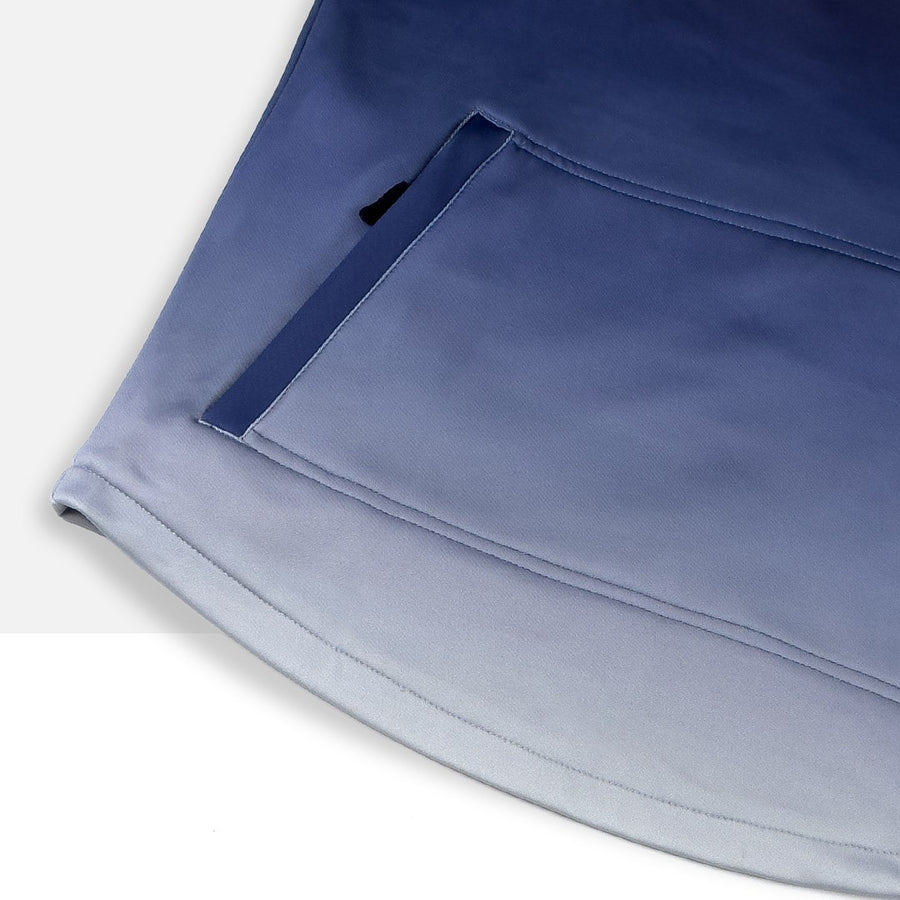 Rear pouch pocket detail of the Odyssey Activewear Azure Blue Transition Tech Hoodie