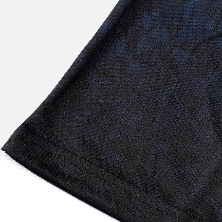 Detail shot of the Odyssey Activewear Triangulation Cobalt T-shirt showing the breathable and quick-drying fabric