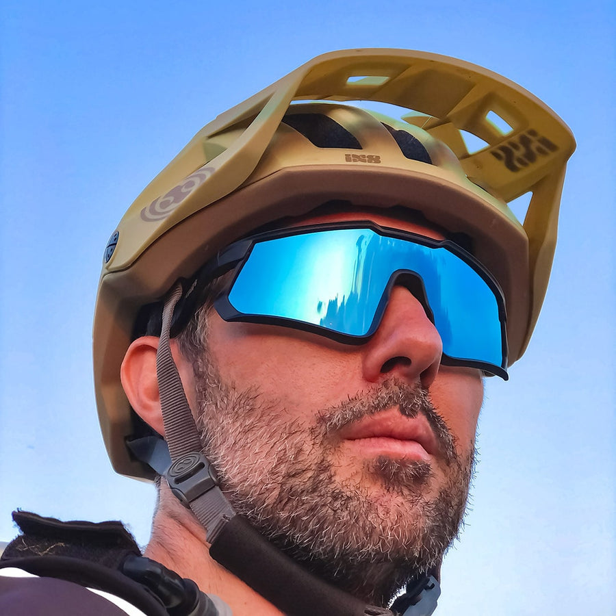 Odyssey Activewear Cyclops MTB sunglasses worn by a mountain biker