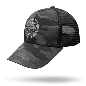 Odyssey Activewear “Origins” Trucker Cap in the Dark Camo colour scheme