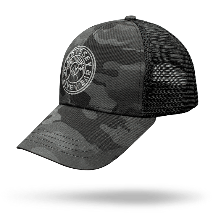 Odyssey Activewear “Origins” Trucker Cap in the Dark Camo colour scheme