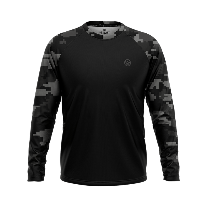 Odyssey Activewear Stealth Digital Camo jersey with a black and grey pixel colour scheme
