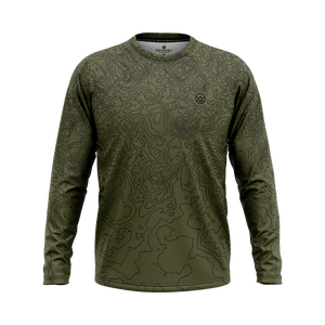 Odyssey Activewear Contour Forest jersey with a green contour map pattern