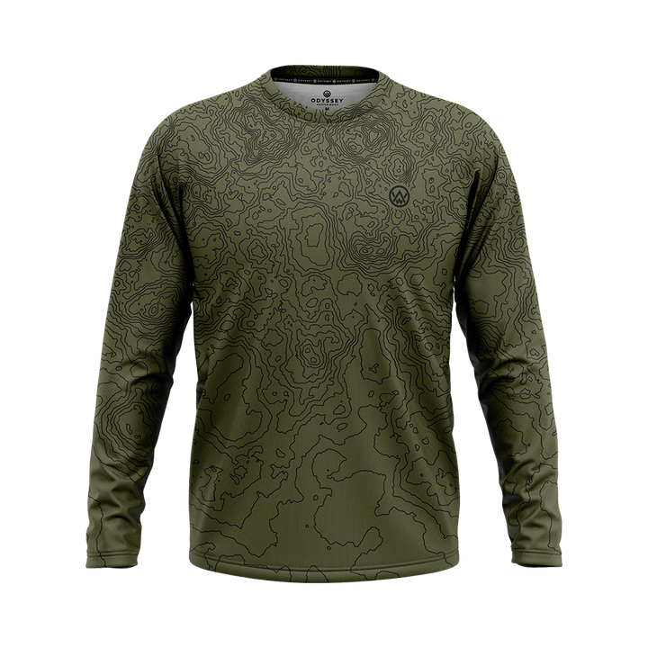 Odyssey Activewear Contour Forest jersey with a green contour map pattern