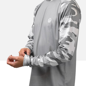 Detail shot of the Odyssey Activewear Arctic Camo jersey sleeve