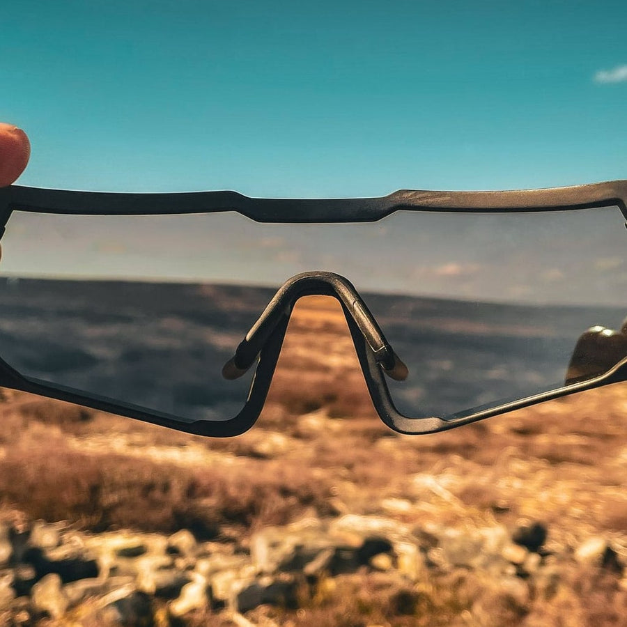 View of landscape scenery through Odyssey Activewear Cyclops Sports Sunglasses