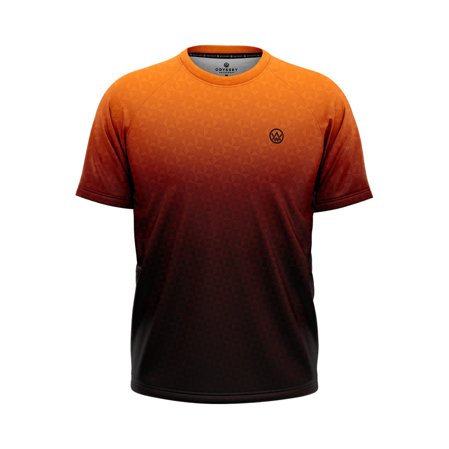 Odyssey Activewear Triangulation Molten T-shirt with a orange triangle pattern