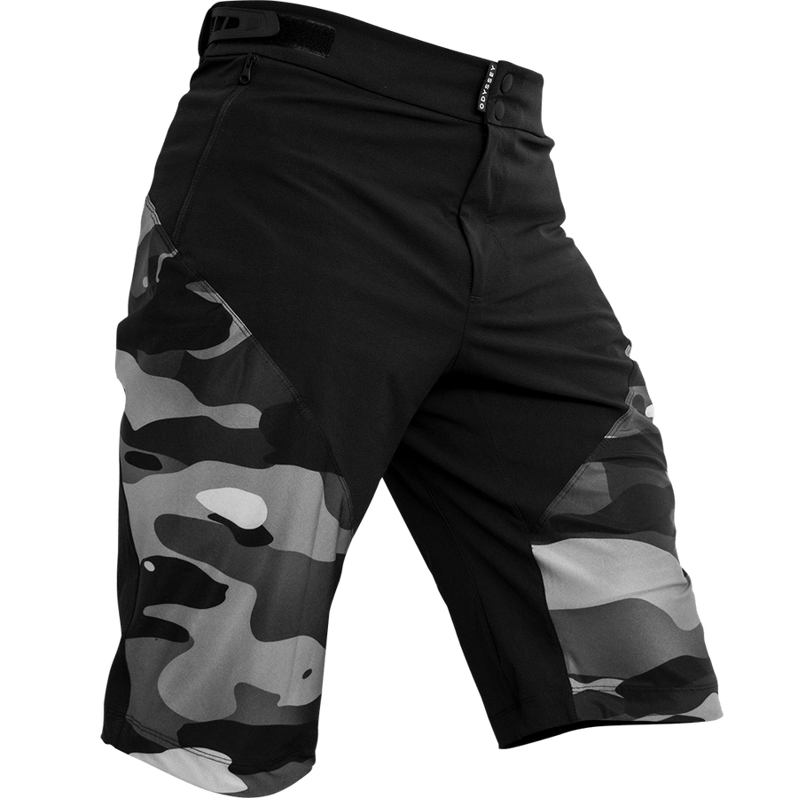 Odyssey Activewear Shield Shorts with dark camo print panels