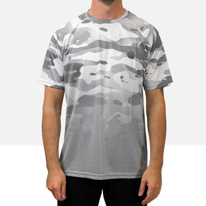 Front view of the Odyssey Activewear Arctic Camo T-shirt