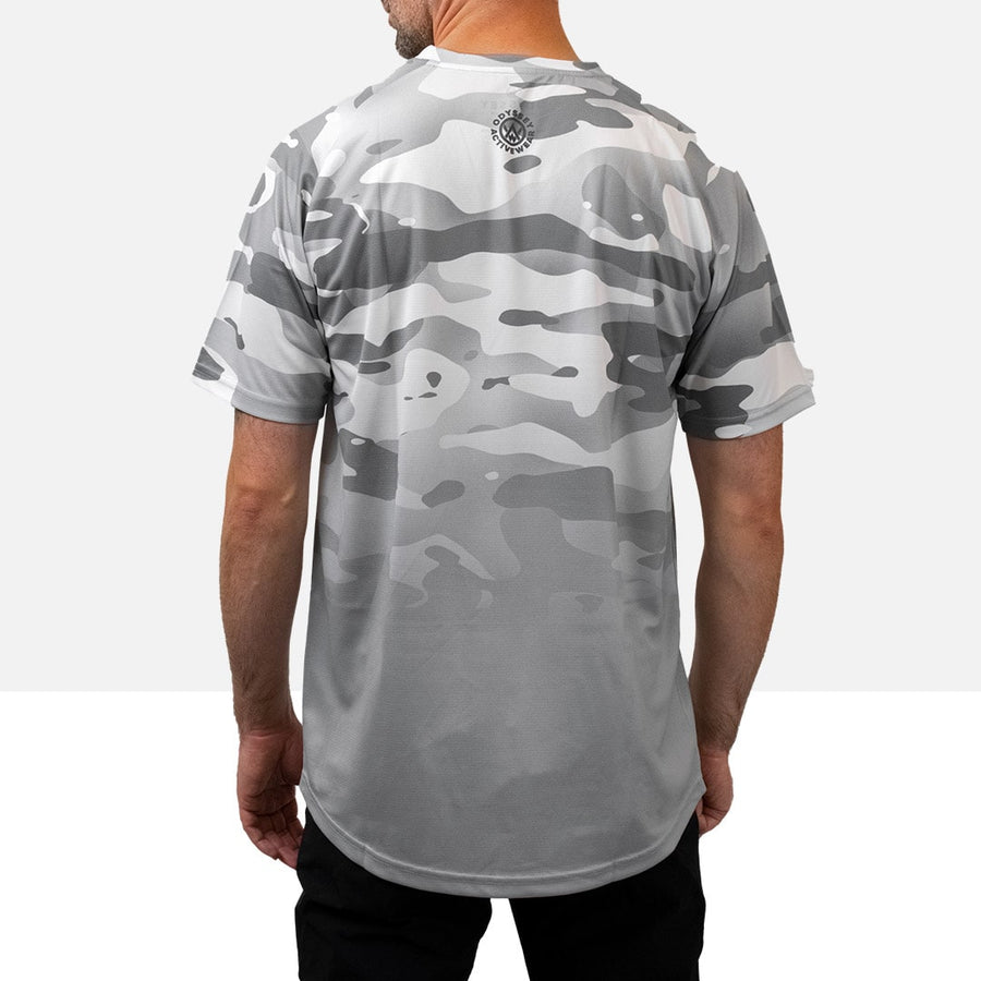 Rear view of the Odyssey Activewear Arctic Camo T-shirt