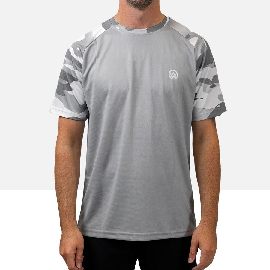 Front view of the Odyssey Activewear Arctic Camo T-shirt