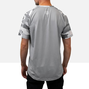 Rear view of the Odyssey Activewear Arctic Camo T-shirt