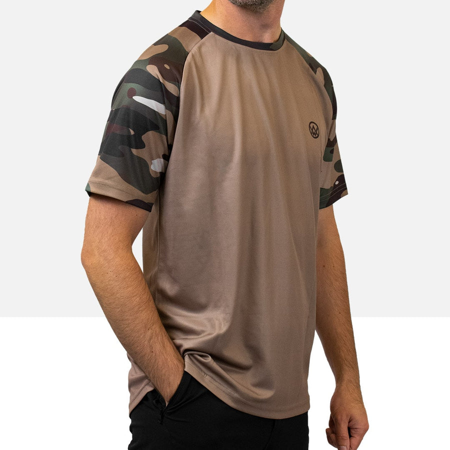 Woodland Camo Short Sleeve Technical T-Shirt (Sleeves Only Design)