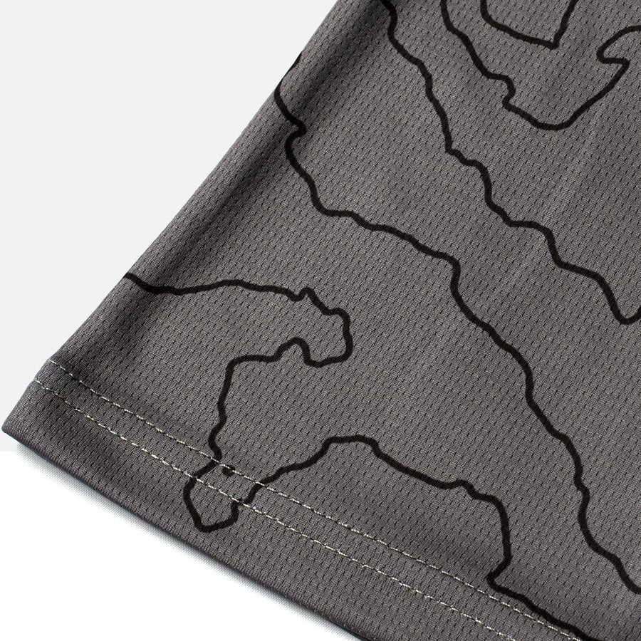 Detail shot of the Odyssey Activewear Contour Slate T-shirt showing the breathable and quick-drying fabric