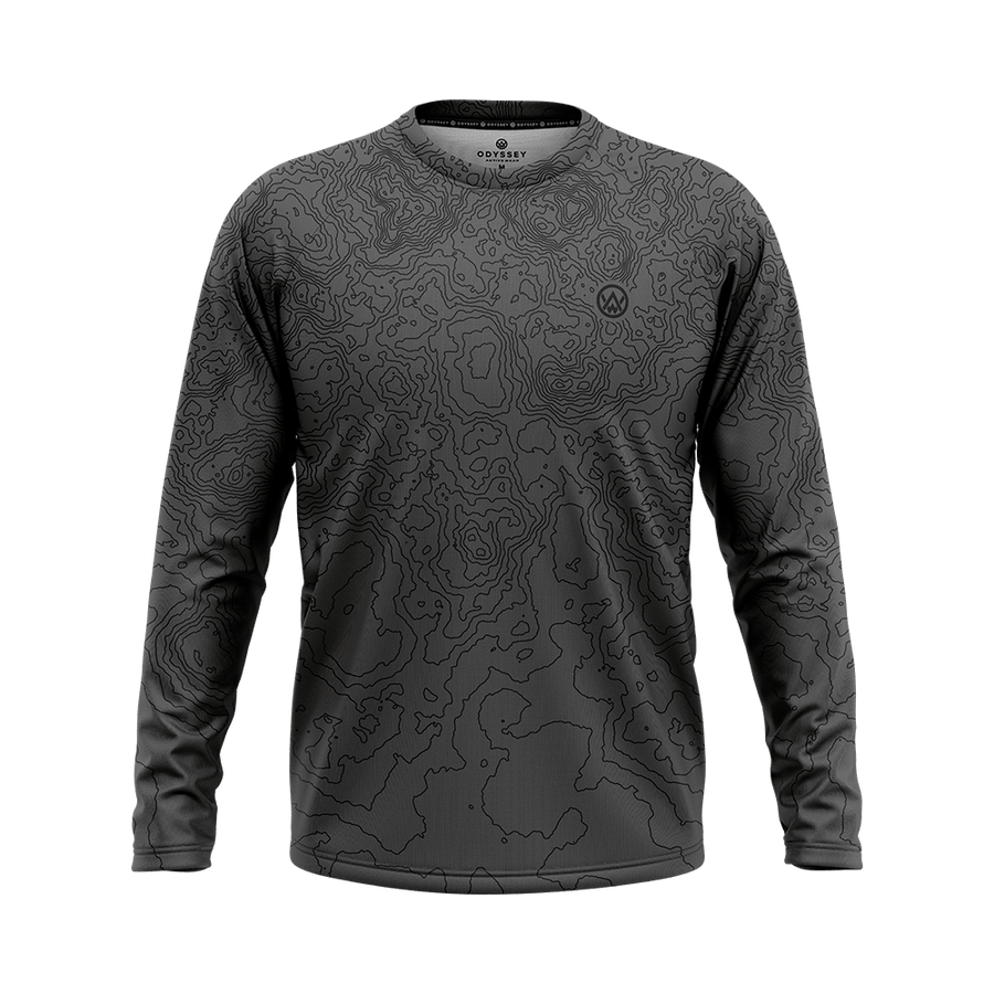 Odyssey Activewear Contour Slate jersey with a grey contour map pattern