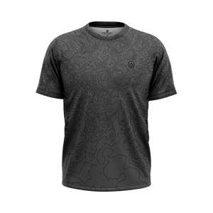 Odyssey Activewear Contour Slate T-shirt with a grey contour map pattern