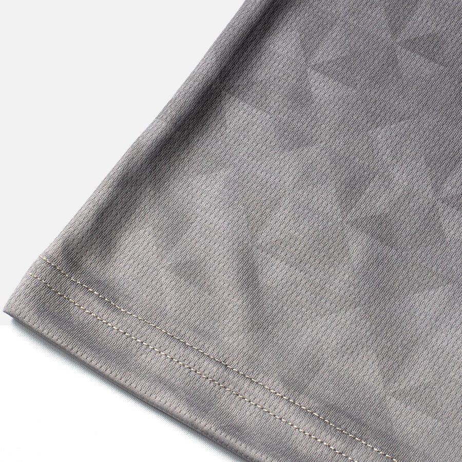 Detail shot of the Odyssey Activewear Triangulation Steel T-shirt showing the breathable and quick-drying fabric