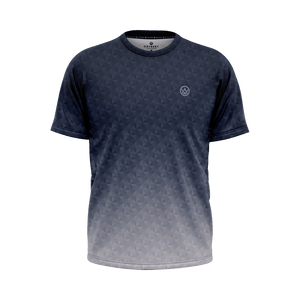 Odyssey Activewear Triangulation Steel T-shirt with a blue and grey triangle pattern