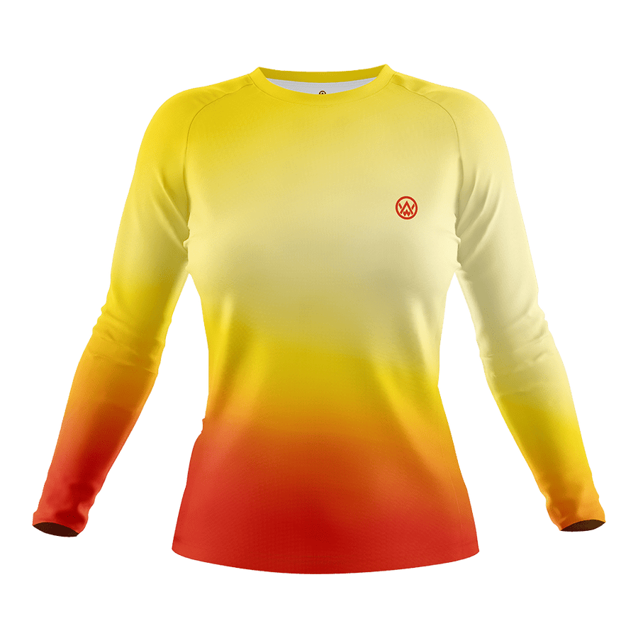 Odyssey Activewear Spectrum Sunrise women’s jersey with a yellow and orange colour scheme