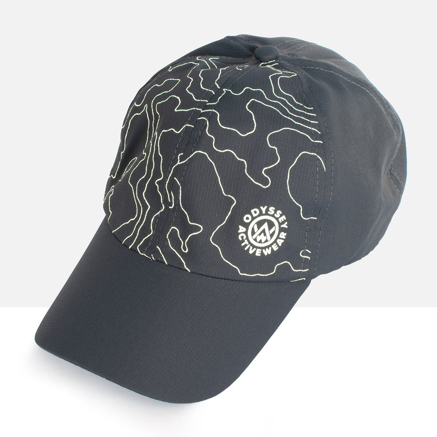 Odyssey Activewear “Aether” Trail Cap reflective print detail