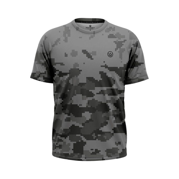 Odyssey Activewear Urban Digital Camo T-Shirt with a grey pixel colour scheme