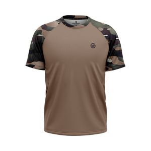 Odyssey Activewear Woodland Camo T-shirt with a green and brown camouflage colour scheme